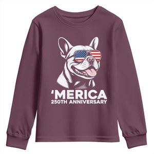 Merica French Bulldog Lover Youth Sweatshirt 250th Anniversary Gift TS12 Maroon Print Your Wear