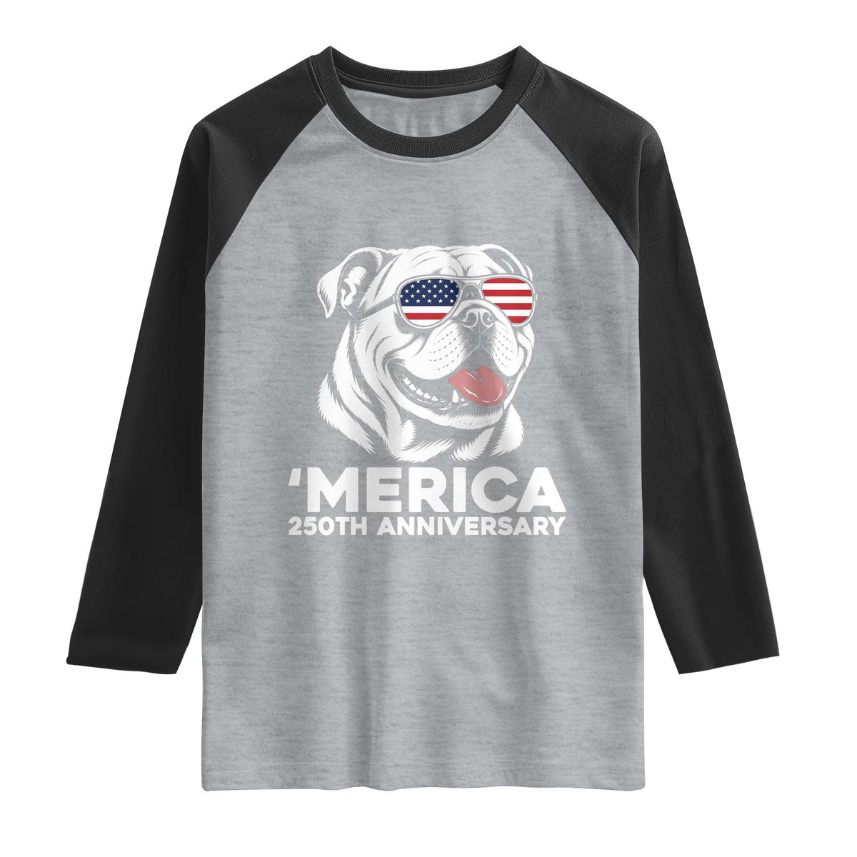 Merica English Bulldog Lover Raglan Shirt 250th Anniversary Gift TS12 Heather Gray Black Print Your Wear