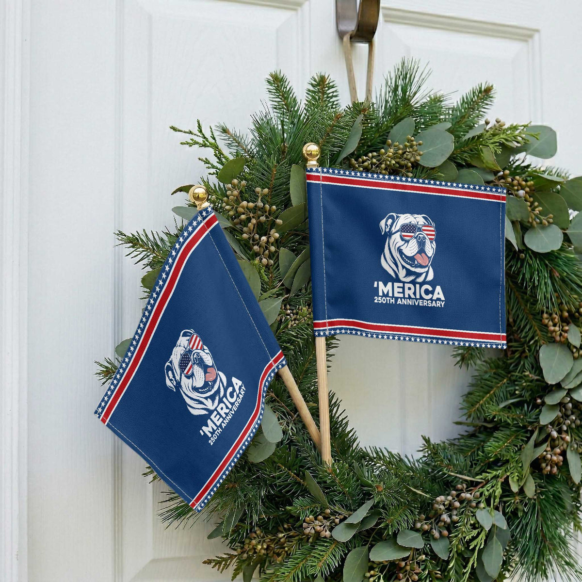 Merica English Bulldog Lover Patriotic Handheld Flag 250th Anniversary Gift TS12 Classic 8.2