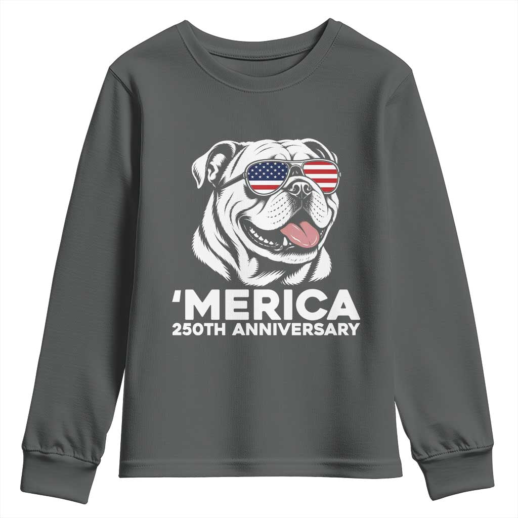Merica English Bulldog Lover Youth Sweatshirt 250th Anniversary Gift TS12 Dark Heather Print Your Wear