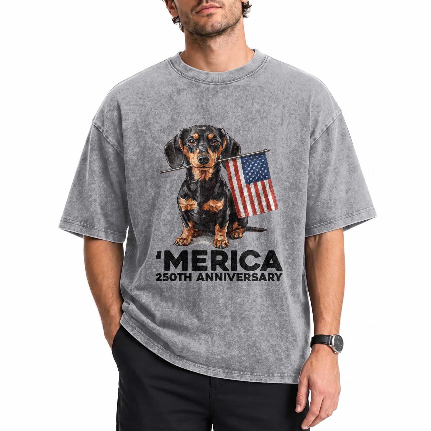 Merica Dachshund Lover Washed Cotton T-Shirt 250th Anniversary Gift