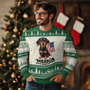 Merica Dachshund Lover Ugly Christmas Sweater 250th Anniversary Gift TS12 Beige Green Print Your Wear
