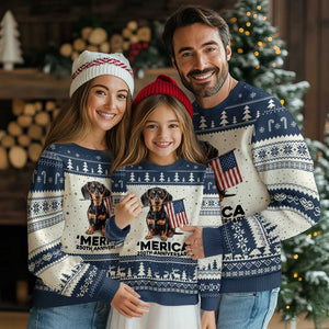 Merica Dachshund Lover Ugly Christmas Sweater 250th Anniversary Gift TS12 Beige Navy Print Your Wear