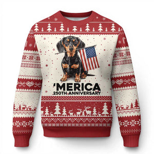Merica Dachshund Lover Ugly Christmas Sweater 250th Anniversary Gift TS12 Beige Red Print Your Wear