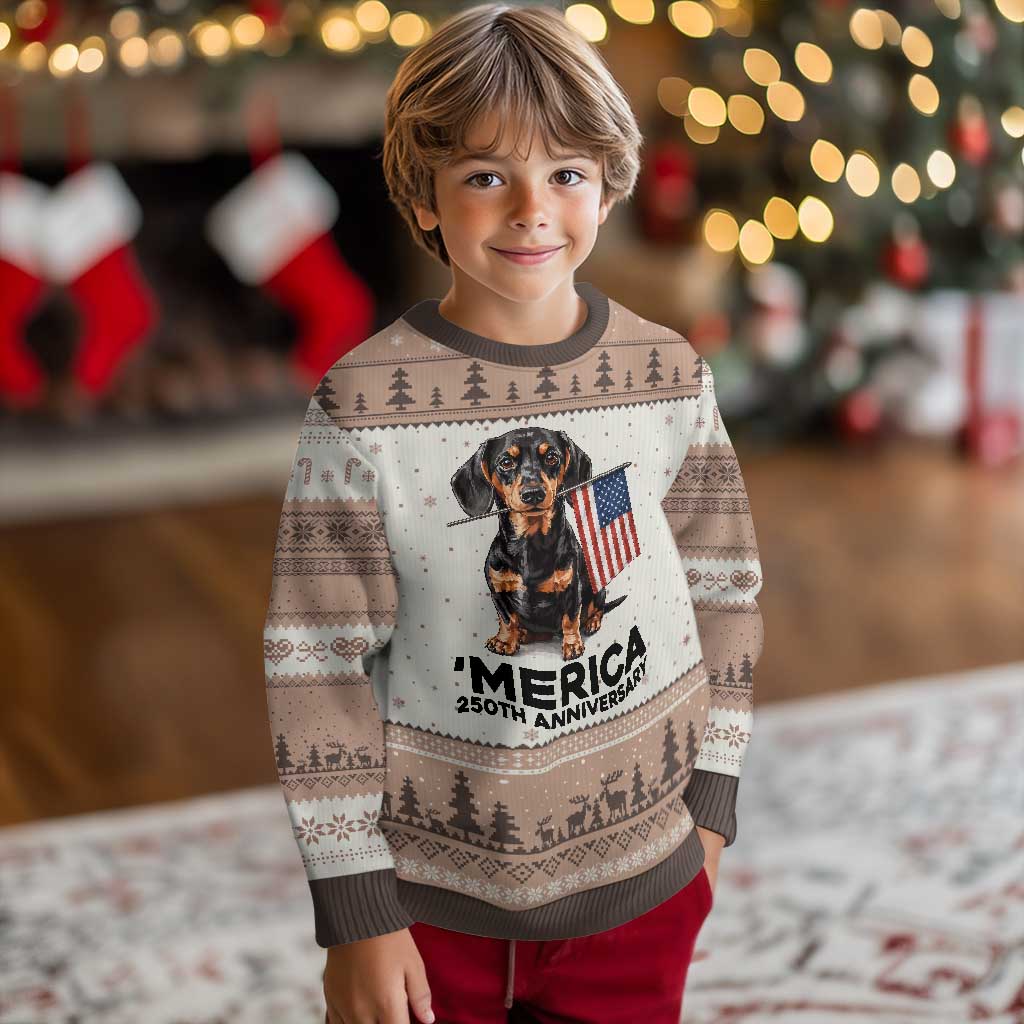 Merica Dachshund Lover Ugly Christmas Sweater 250th Anniversary Gift TS12 Mocha Mousse Print Your Wear