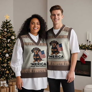 Merica Dachshund Lover V-Neck Knit Sweater Vest 250th Anniversary Gift TS12 Mocha Mousse Print Your Wear