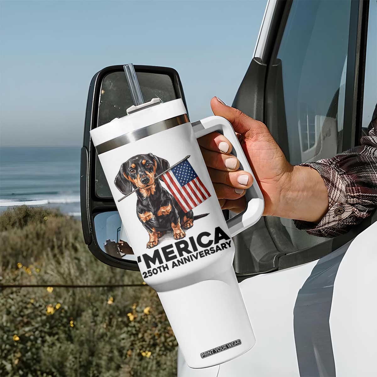 Merica Dachshund Lover Tumbler With Handle 250th Anniversary Gift TS12 Print Your Wear