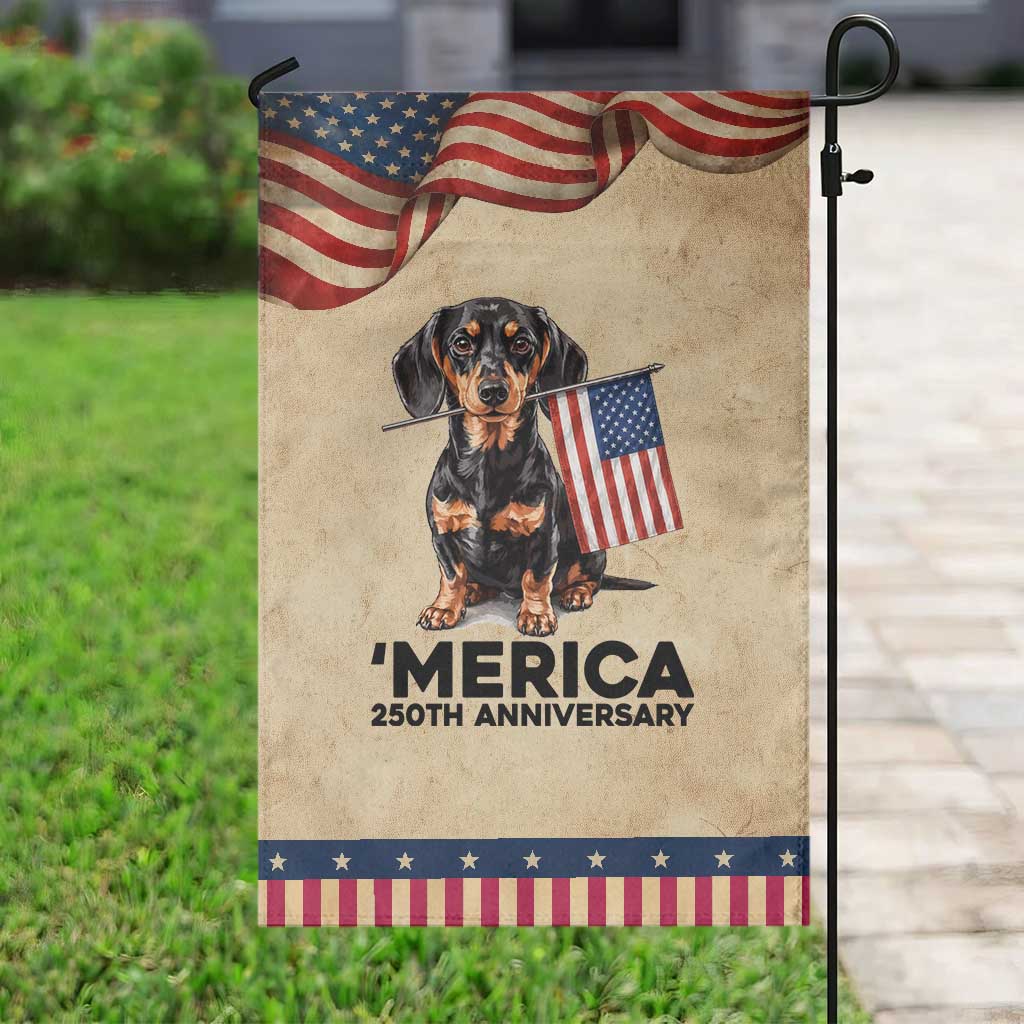 Merica Dachshund Lover Patriotic Garden Flag 250th Anniversary Gift TS12 Vintage Rustic Tan Navy Print Your Wear
