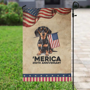Merica Dachshund Lover Patriotic Garden Flag 250th Anniversary Gift TS12 Vintage Rustic Tan Navy Print Your Wear