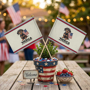 Merica Dachshund Lover Patriotic Handheld Flag 250th Anniversary Gift TS12 Modern 8.2" × 5.5" Beige Red Print Your Wear