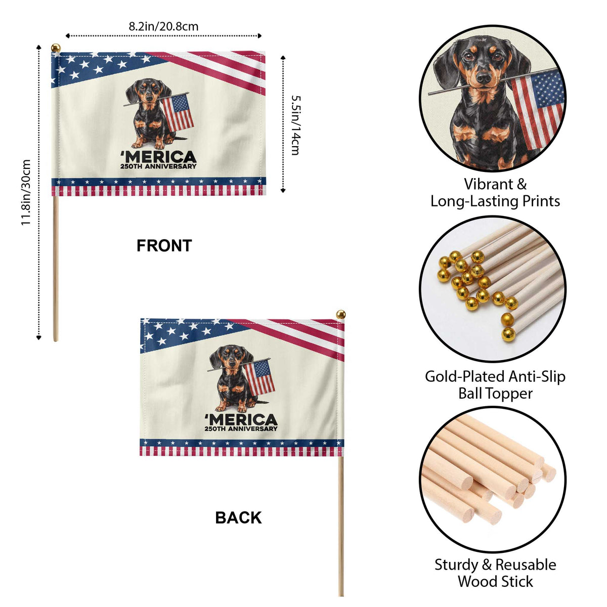 Merica Dachshund Lover Patriotic Handheld Flag 250th Anniversary Gift TS12 Print Your Wear