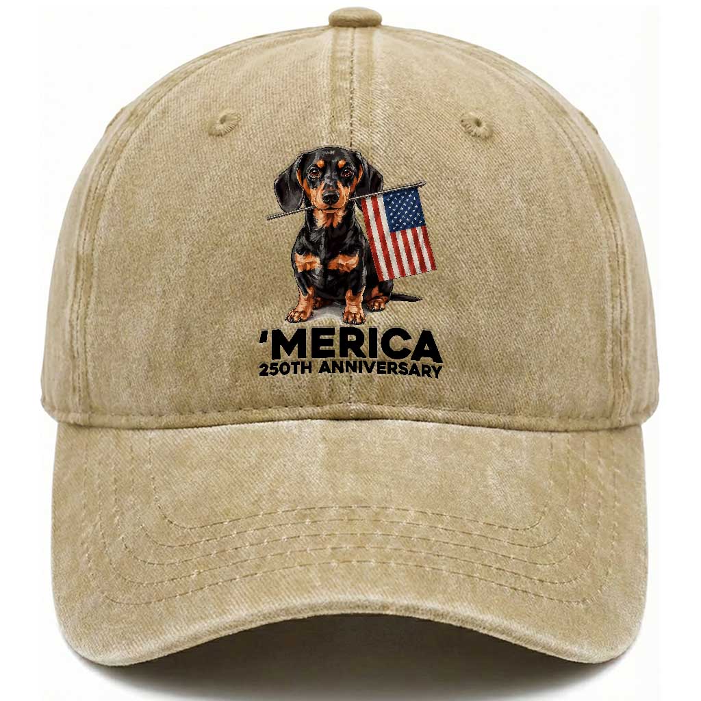 Merica Dachshund Lover Washed Cotton Baseball Cap 250th Anniversary Gift TS12 Print Your Wear