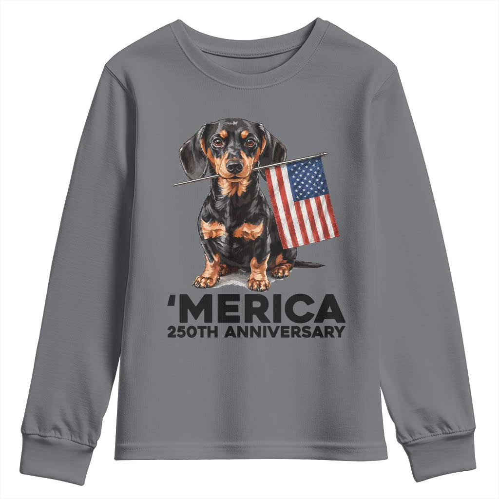Merica Dachshund Lover Youth Sweatshirt 250th Anniversary Gift TS12 Charcoal Print Your Wear