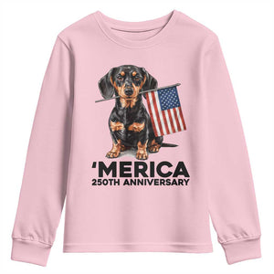 Merica Dachshund Lover Youth Sweatshirt 250th Anniversary Gift TS12 Light Pink Print Your Wear