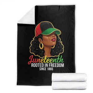 Black Woman Juneteenth Graphic Throw Blanket Rooted In Freedom Since 1865 TS12 Black Print Your Wear