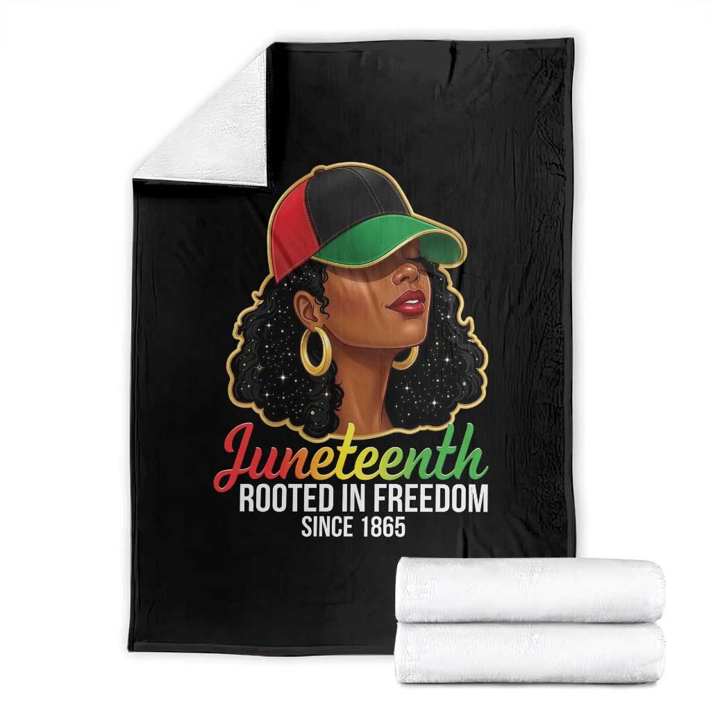 Black Woman Juneteenth Graphic Throw Blanket Rooted In Freedom Since 1865 TS12 Black Print Your Wear