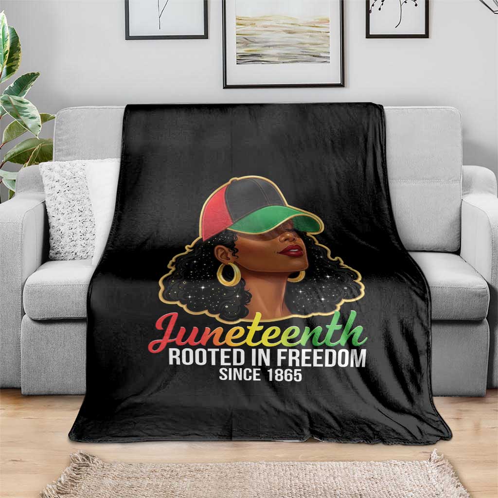 Black Woman Juneteenth Graphic Throw Blanket Rooted In Freedom Since 1865 TS12 Print Your Wear