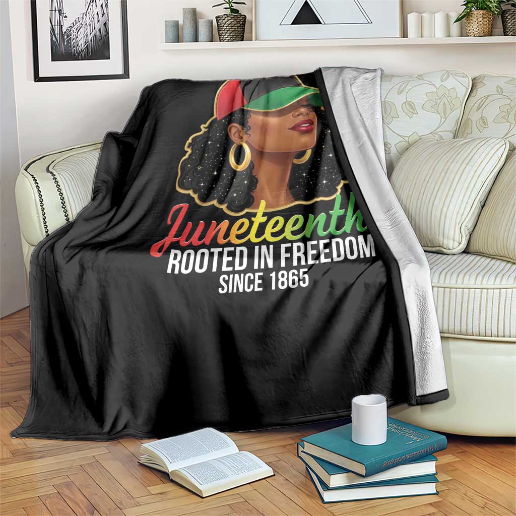 Black Woman Juneteenth Graphic Throw Blanket Rooted In Freedom Since 1865 TS12 Print Your Wear