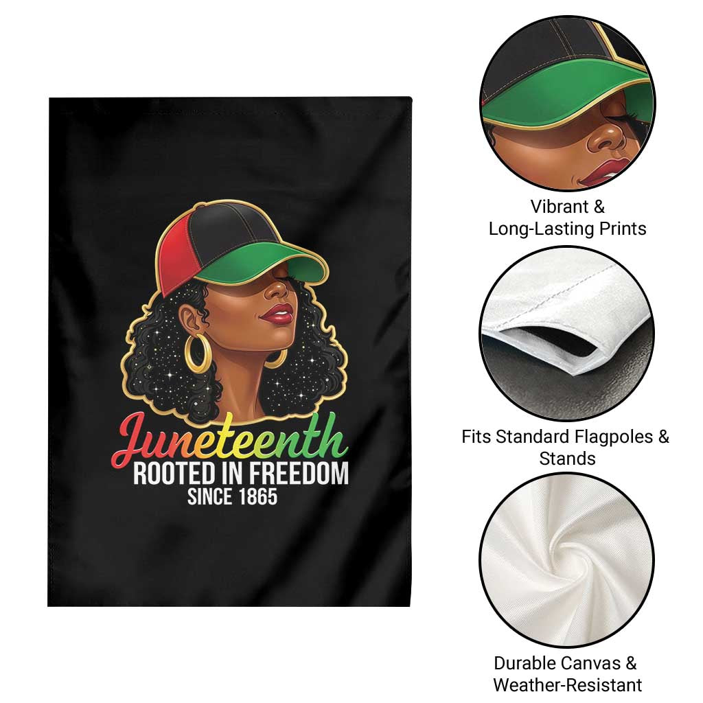 Black Woman Juneteenth Graphic Garden Flag Rooted In Freedom Since 1865 TS12 Print Your Wear