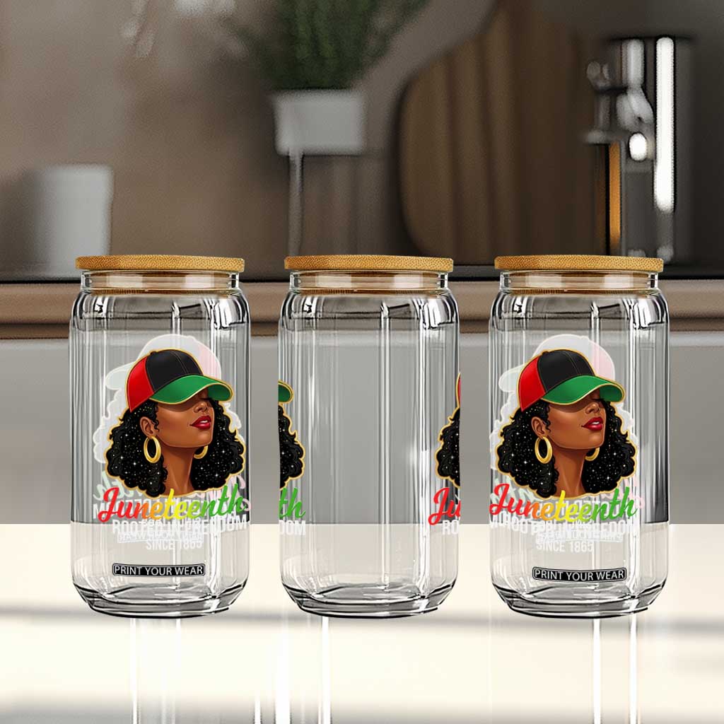 Black Woman Juneteenth Graphic Glass Can Rooted In Freedom Since 1865 TS12 Print Your Wear