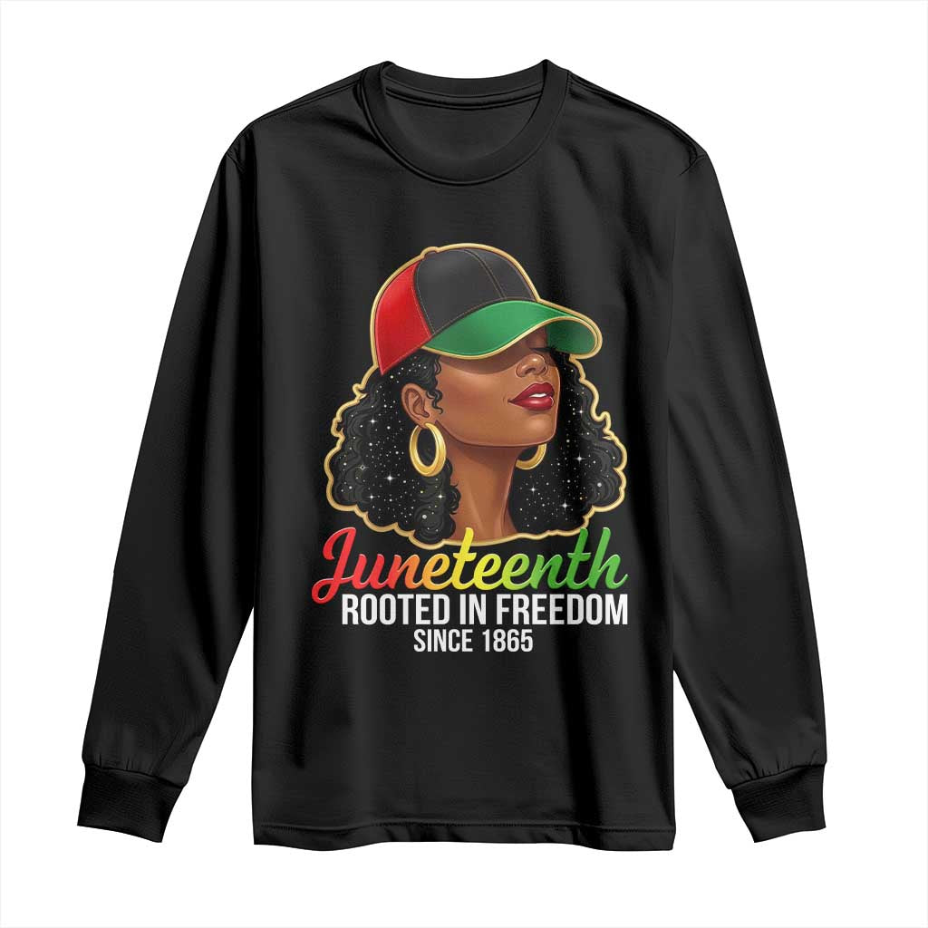 Black Woman Juneteenth Graphic Long Sleeve Shirt Rooted In Freedom Since 1865 TS12 Black Print Your Wear