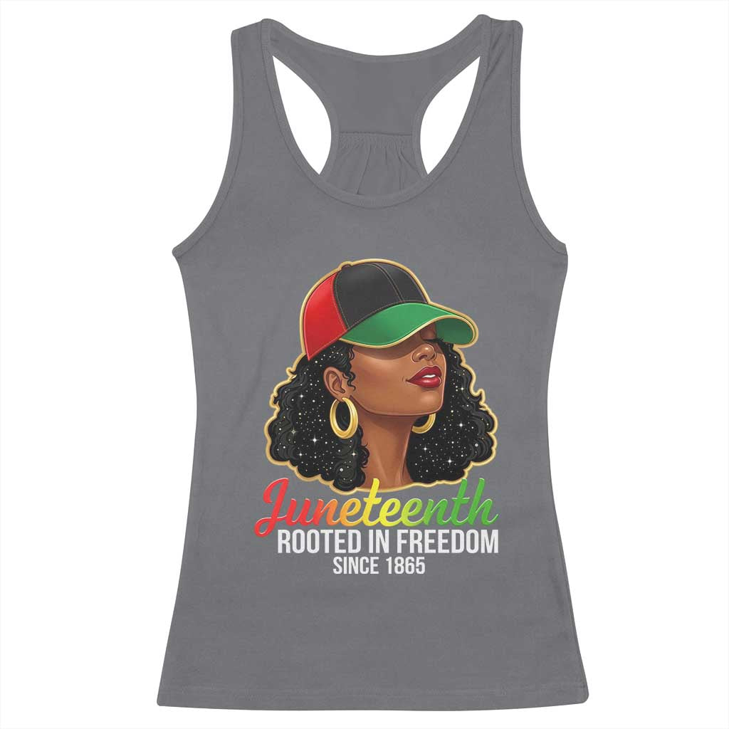 Black Woman Juneteenth Graphic Racerback Tank Top Rooted In Freedom Since 1865 TS12 Charcoal Print Your Wear