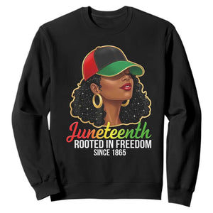 Black Woman Juneteenth Graphic Sweatshirt Rooted In Freedom Since 1865 TS12 Black Print Your Wear