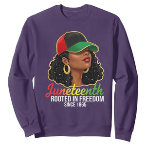 Black Woman Juneteenth Graphic Sweatshirt Rooted In Freedom Since 1865 TS12 Purple Print Your Wear