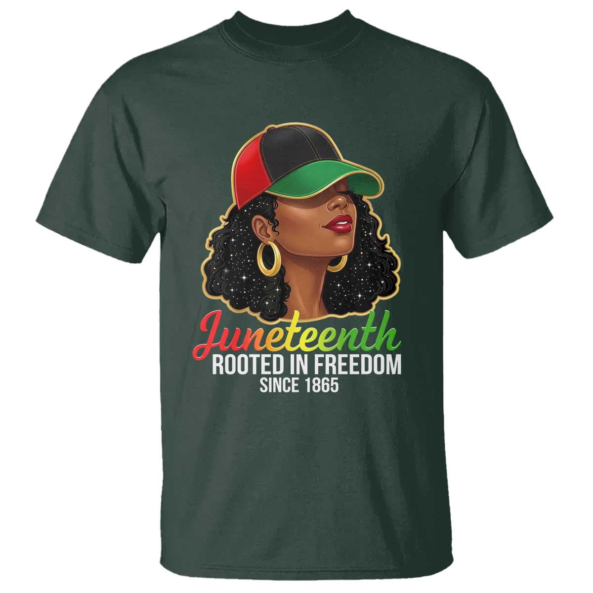 Black Woman Juneteenth Graphic T Shirt Rooted In Freedom Since 1865 TS12 Dark Forest Green Print Your Wear