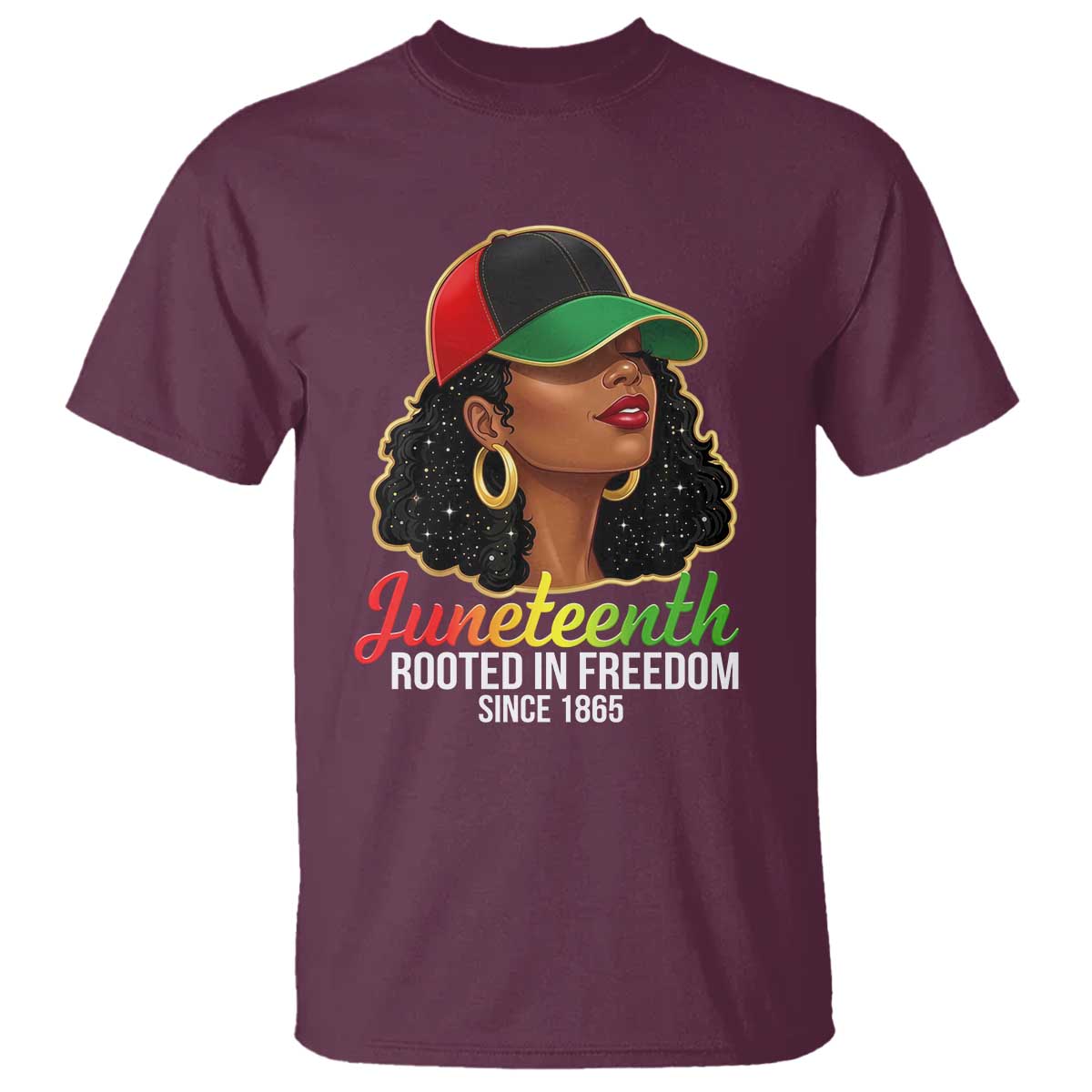 Black Woman Juneteenth Graphic T Shirt Rooted In Freedom Since 1865 TS12 Maroon Print Your Wear