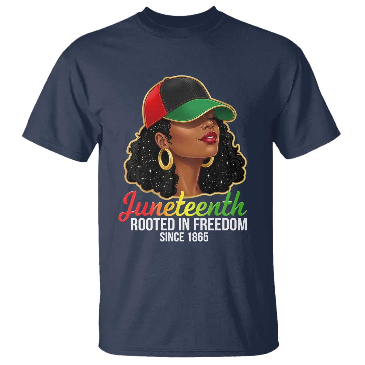 Black Woman Juneteenth Graphic T Shirt Rooted In Freedom Since 1865 TS12 Navy Print Your Wear