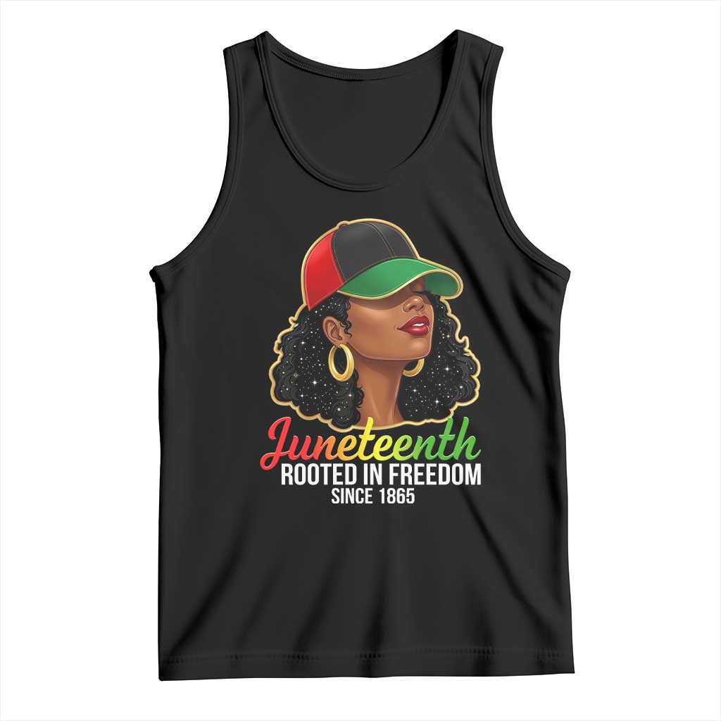 Black Woman Juneteenth Graphic Tank Top Rooted In Freedom Since 1865 TS12 Black Print Your Wear