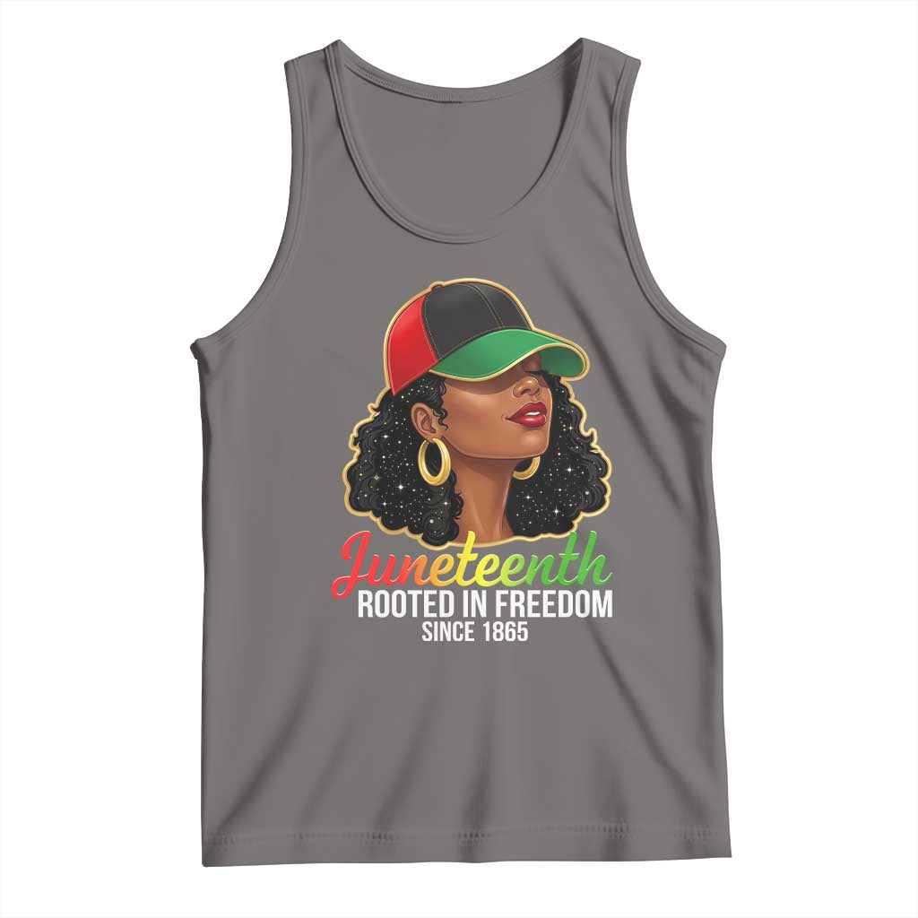 Black Woman Juneteenth Graphic Tank Top Rooted In Freedom Since 1865 TS12 Deep Heather Print Your Wear
