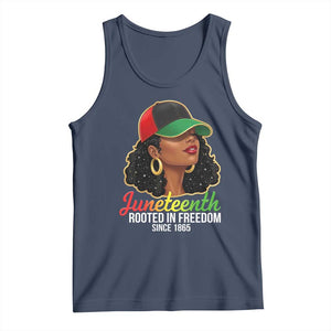 Black Woman Juneteenth Graphic Tank Top Rooted In Freedom Since 1865 TS12 Navy Print Your Wear