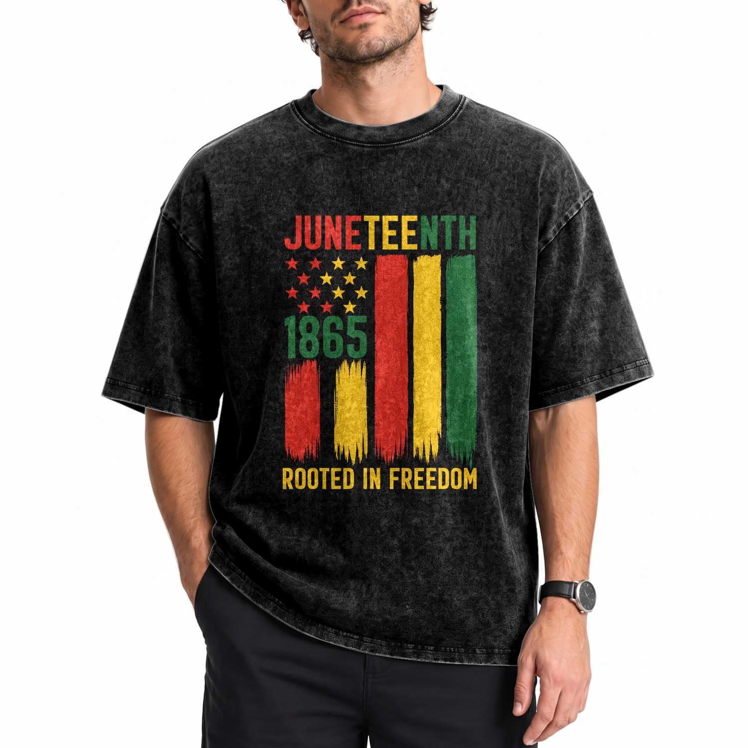Juneteenth Rooted In Freedom 1865 Washed Cotton T-Shirt African American Pride