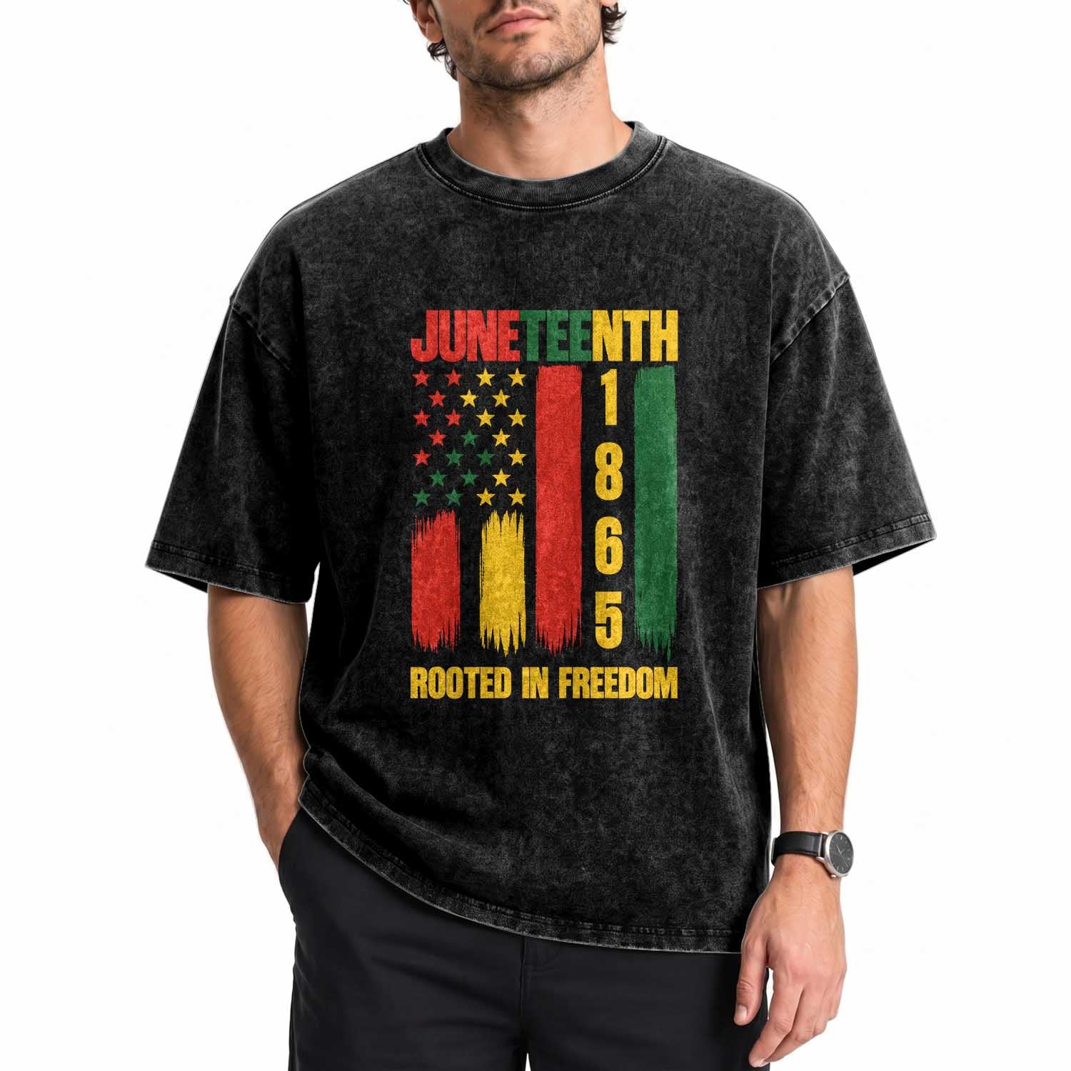 Juneteenth 1865 Freedom Pride Washed Cotton T-Shirt African American Heritage Graphic