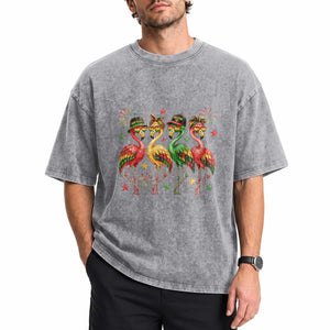 Funny Juneteenth Flamingos Squad Washed Cotton T-Shirt African American Heritage