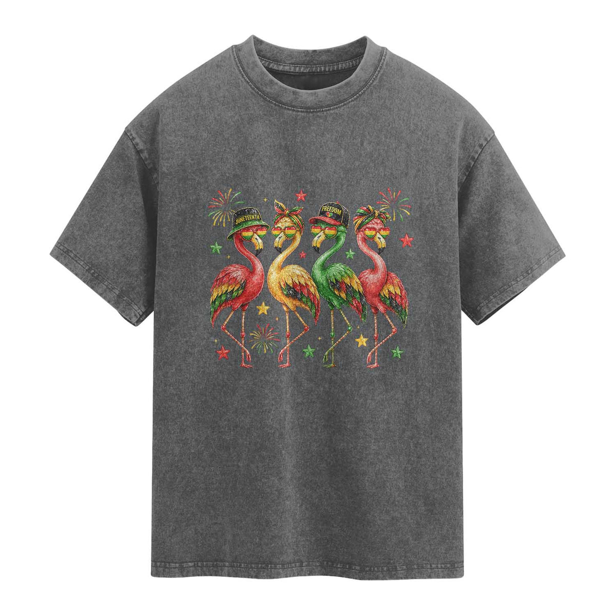 Funny Juneteenth Flamingos Squad Washed Cotton T-Shirt African American Heritage