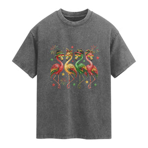 Funny Juneteenth Flamingos Squad Washed Cotton T-Shirt African American Heritage