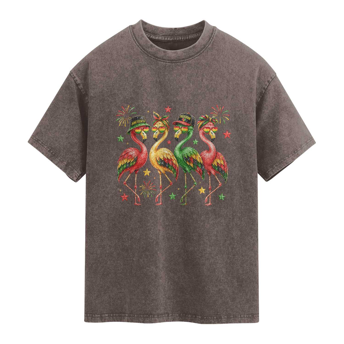 Funny Juneteenth Flamingos Squad Washed Cotton T-Shirt African American Heritage