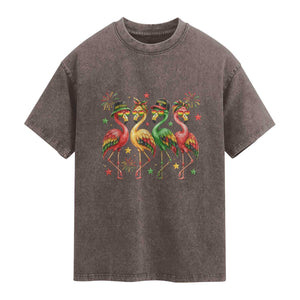 Funny Juneteenth Flamingos Squad Washed Cotton T-Shirt African American Heritage