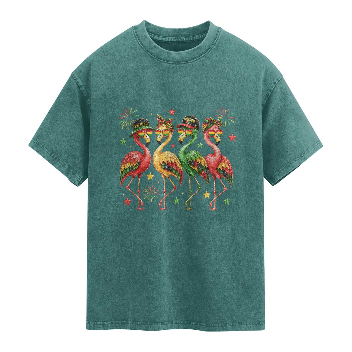 Funny Juneteenth Flamingos Squad Washed Cotton T-Shirt African American Heritage