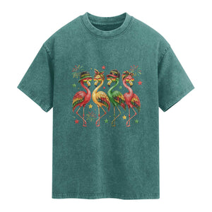 Funny Juneteenth Flamingos Squad Washed Cotton T-Shirt African American Heritage