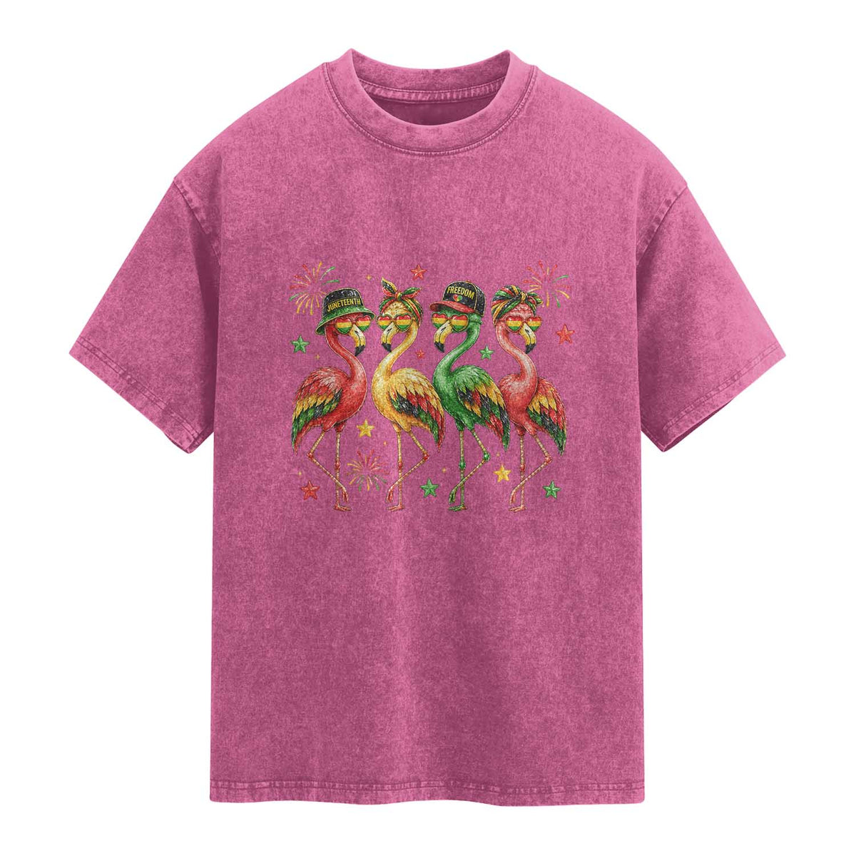 Funny Juneteenth Flamingos Squad Washed Cotton T-Shirt African American Heritage