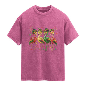 Funny Juneteenth Flamingos Squad Washed Cotton T-Shirt African American Heritage