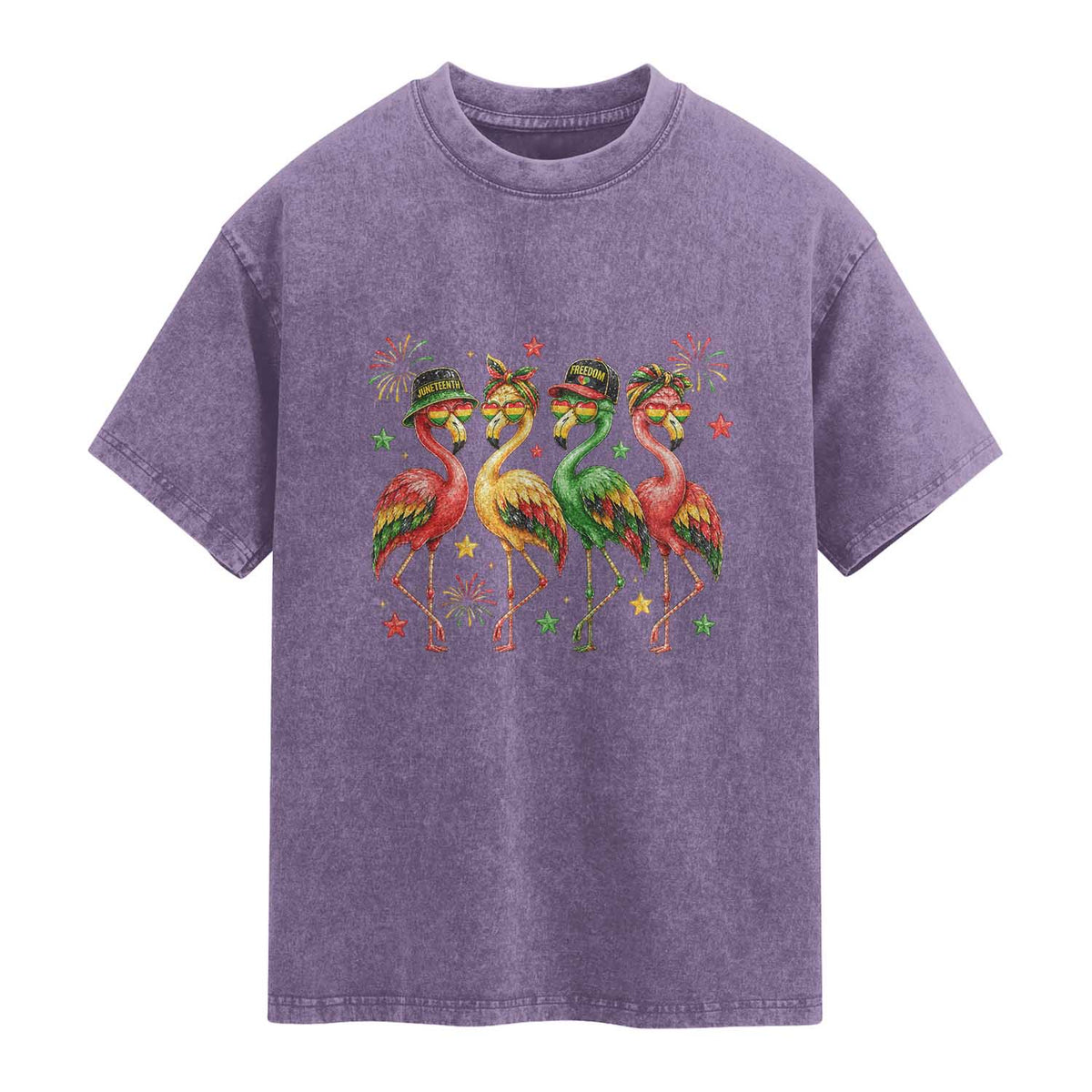 Funny Juneteenth Flamingos Squad Washed Cotton T-Shirt African American Heritage