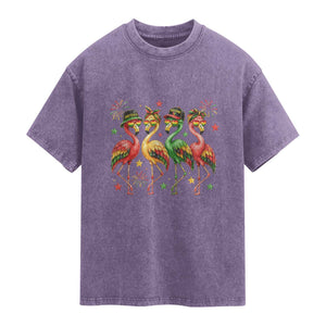 Funny Juneteenth Flamingos Squad Washed Cotton T-Shirt African American Heritage