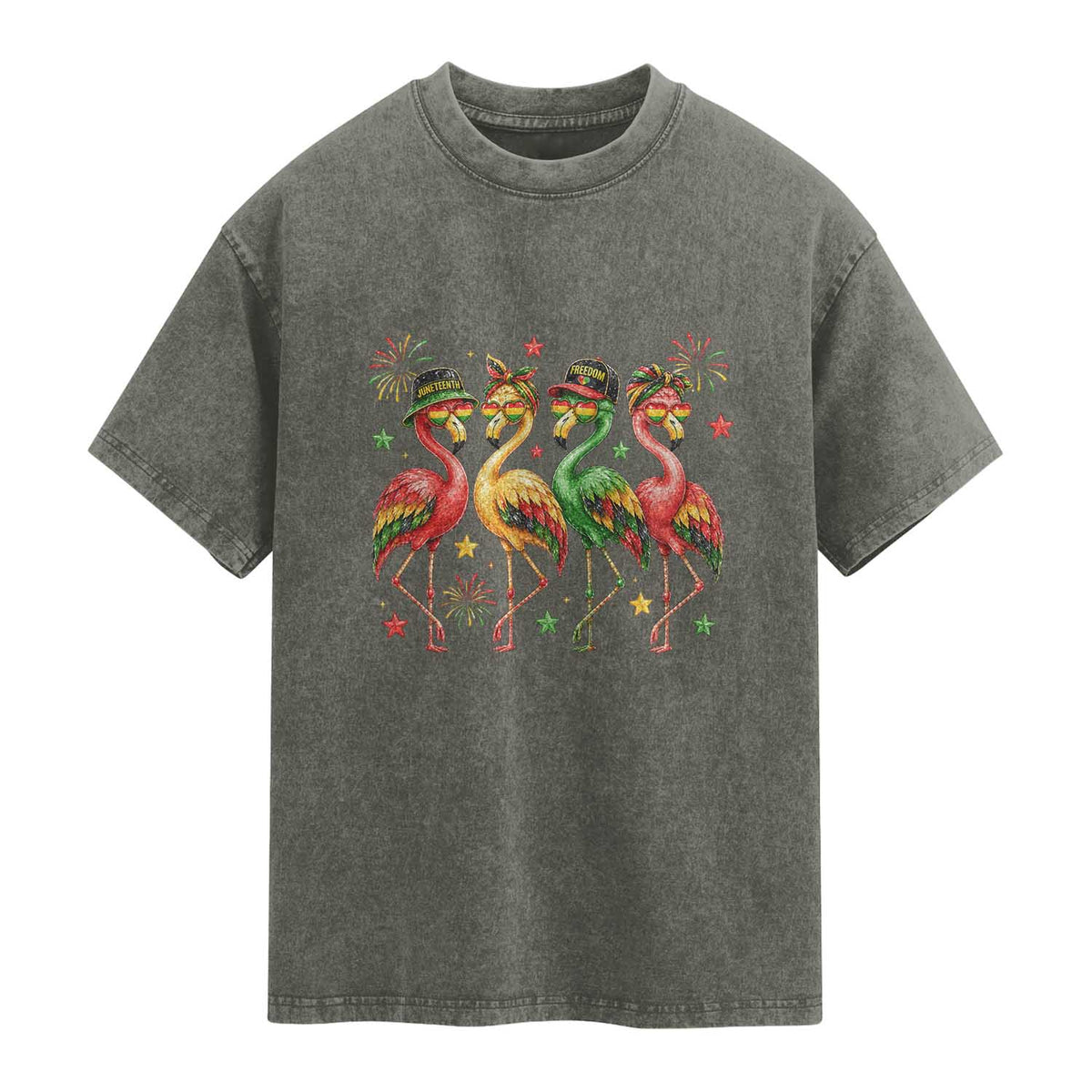 Funny Juneteenth Flamingos Squad Washed Cotton T-Shirt African American Heritage
