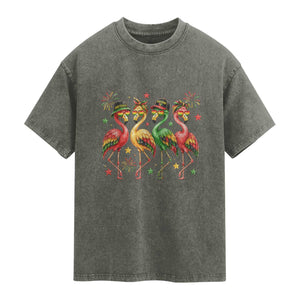 Funny Juneteenth Flamingos Squad Washed Cotton T-Shirt African American Heritage