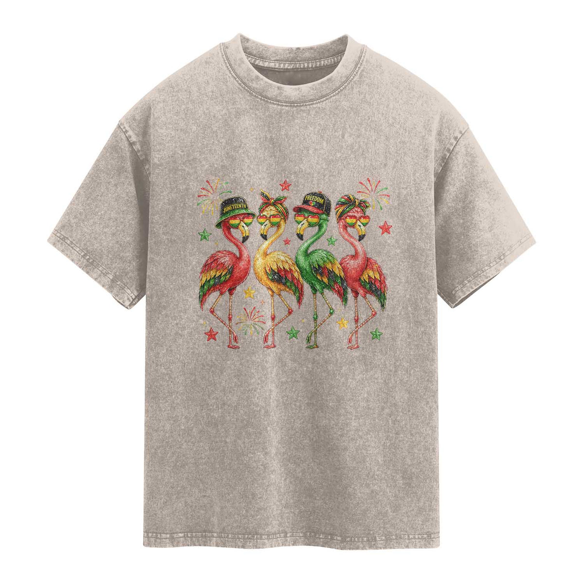 Funny Juneteenth Flamingos Squad Washed Cotton T-Shirt African American Heritage